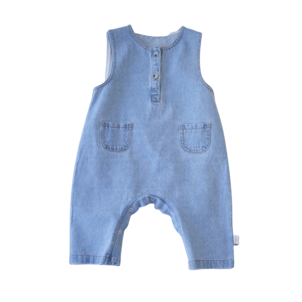 Blue Jean Baby Denim Romper Dress - Medium Blue - H&O